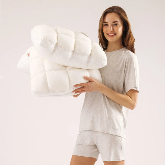 ✨ Mellow Puff Pillow – 3D Grid Design, Side Back Stomach Sleeper